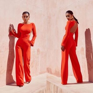 NWT $209 House of CB CRISANTA  
DARK ORANGE BACKLESS JUMPSUIT size S
